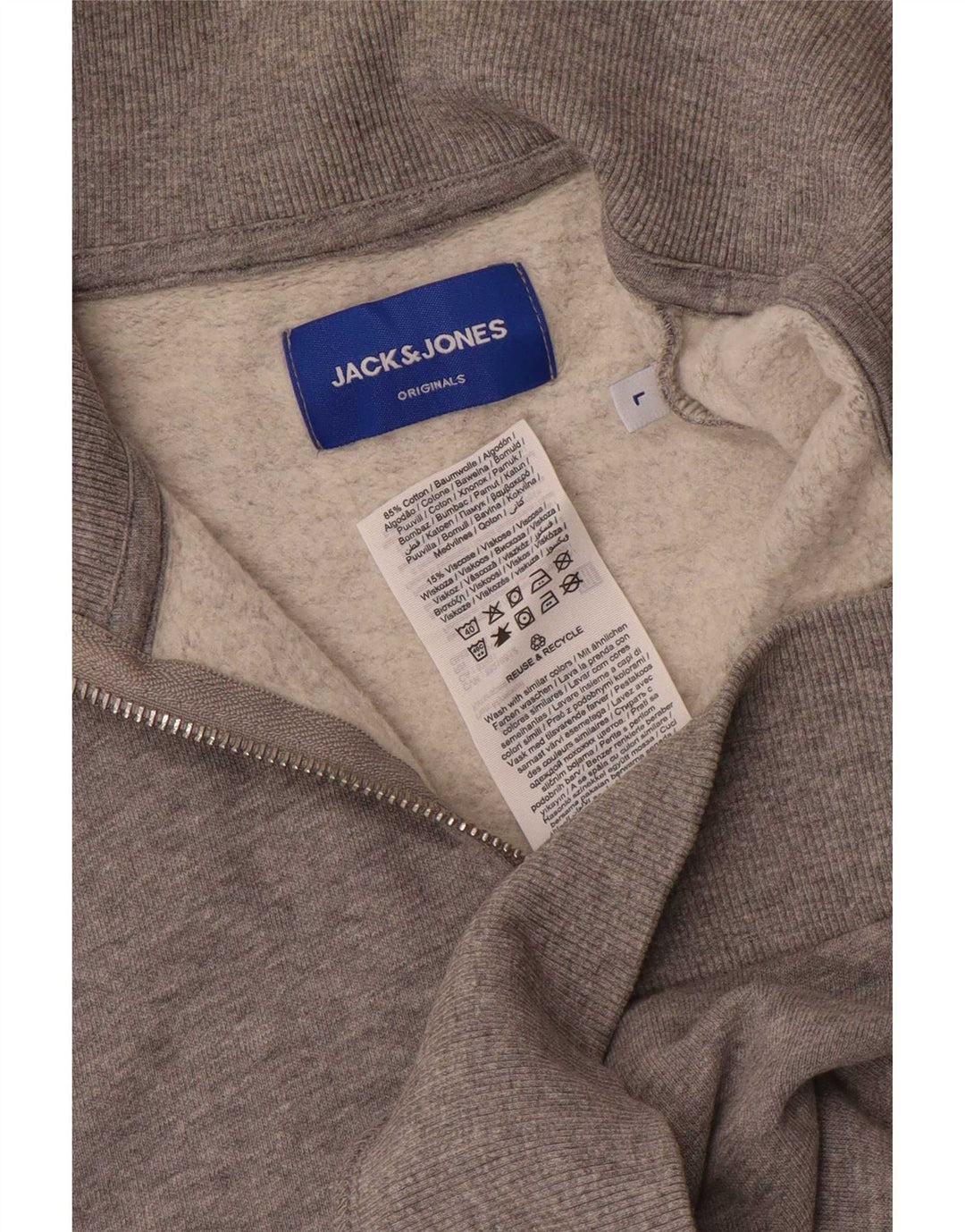Jack & Jones ανδρικό φούτερ με φερμουάρ με λαιμόκοψη σε μεγάλο γκρι φούτερ