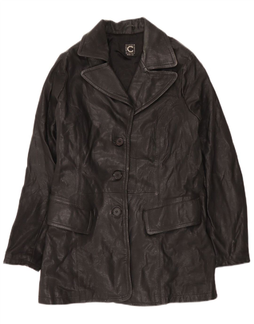 Vintage Γυναικείο Δερμάτινο Παλτό IT 42 Μεσαίο Μαύρο