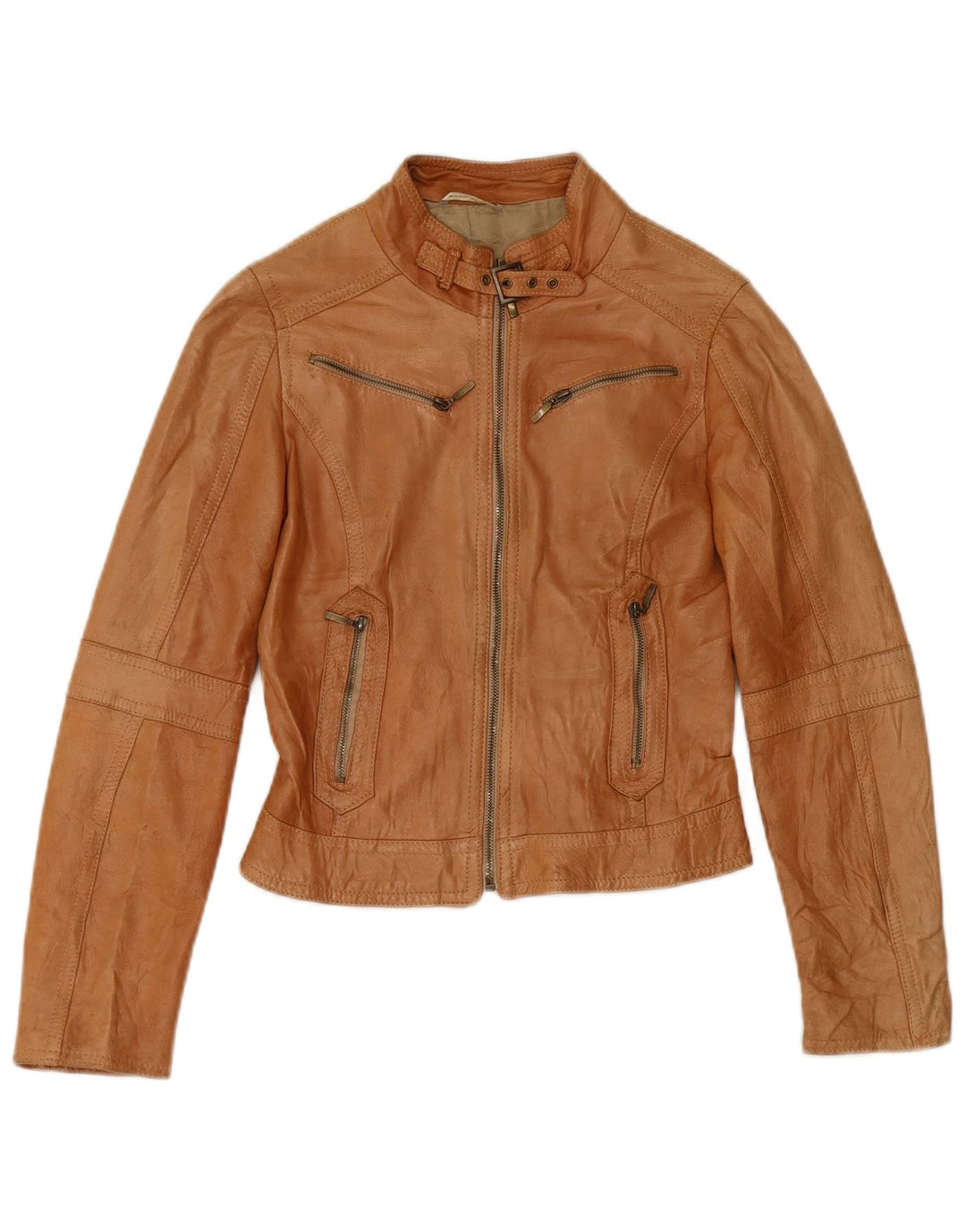 XETRA Γυναικείο Δερμάτινο Μπουφάν Biker UK 8 Small Beige