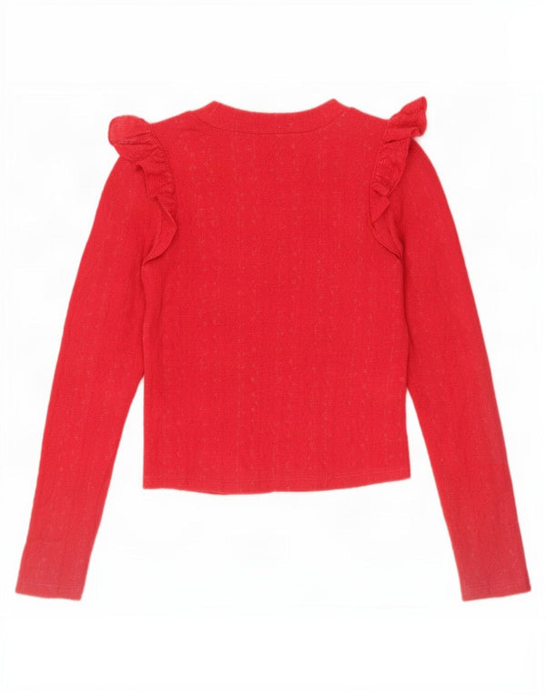 Zara Γυναικείο Crop Ruffle Μπροστινό Μακρυμάνικο UK 8 Small Red