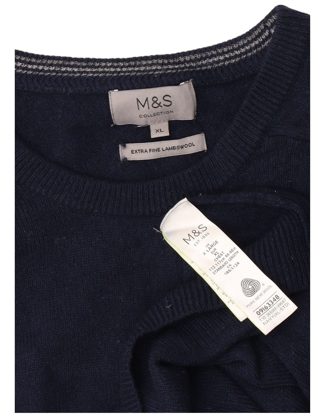 Marks & Spencer Ανδρικό πουλόβερ με λαιμόκοψη XL Navy Blue Lambswool