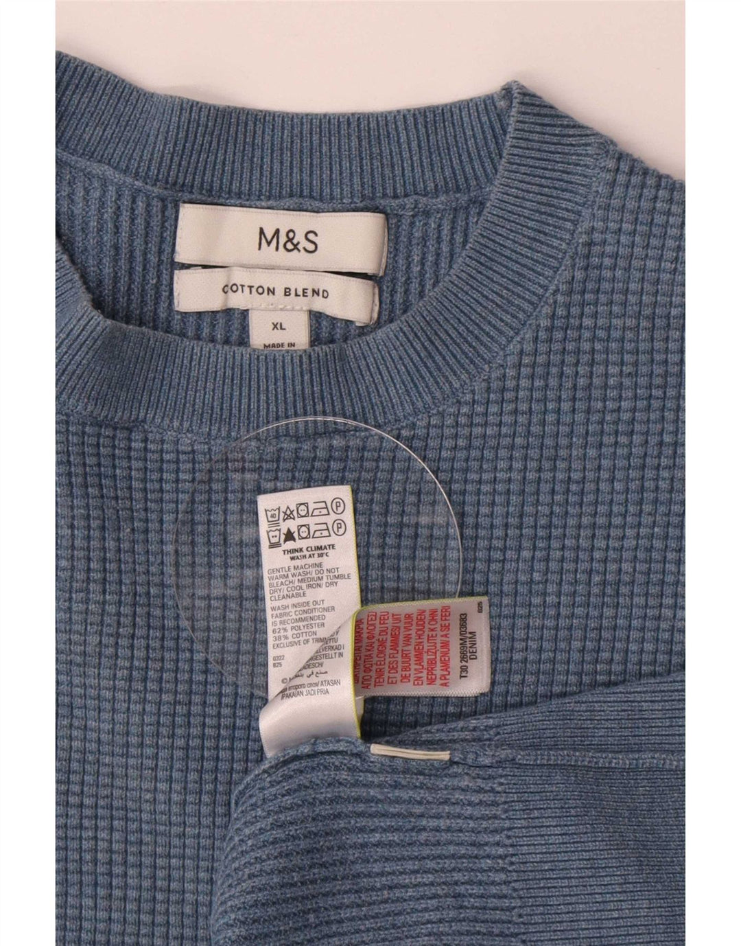 Marks & Spencer Ανδρικό πουλόβερ με λαιμόκοψη XL μπλε πολυεστέρα