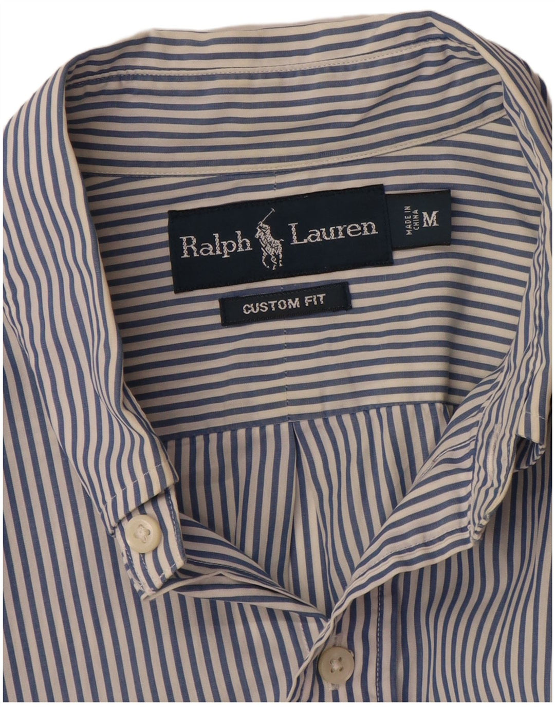 RALPH LAUREN Ανδρικό Πουκάμισο Προσαρμοσμένης Εφαρμογής Βαμβακερό μεσαίο μπλε ριγέ