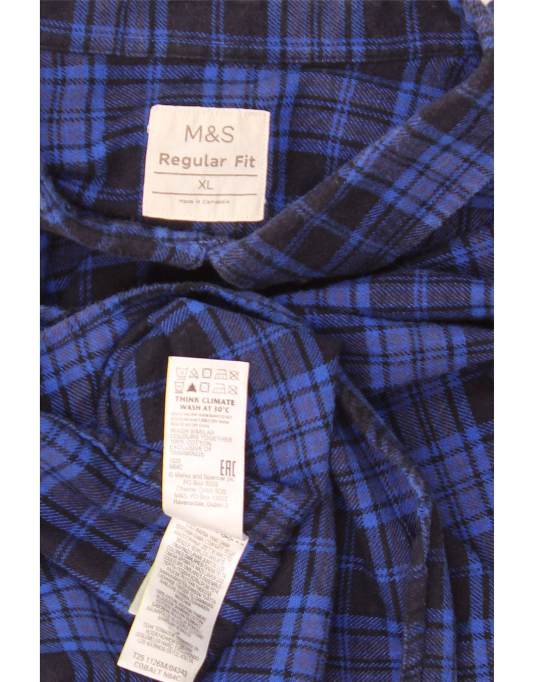Marks & Spencer Ανδρικό φανελένιο πουκάμισο με κανονική εφαρμογή XL Μπλε βαμβακερό