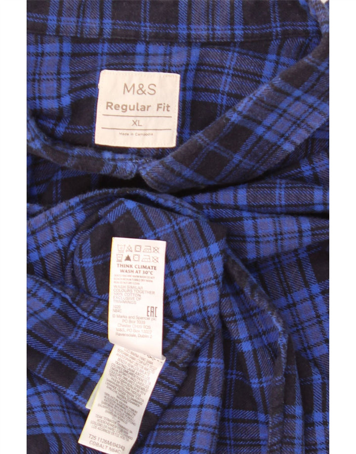 Marks & Spencer Ανδρικό φανελένιο πουκάμισο με κανονική εφαρμογή XL Μπλε βαμβακερό