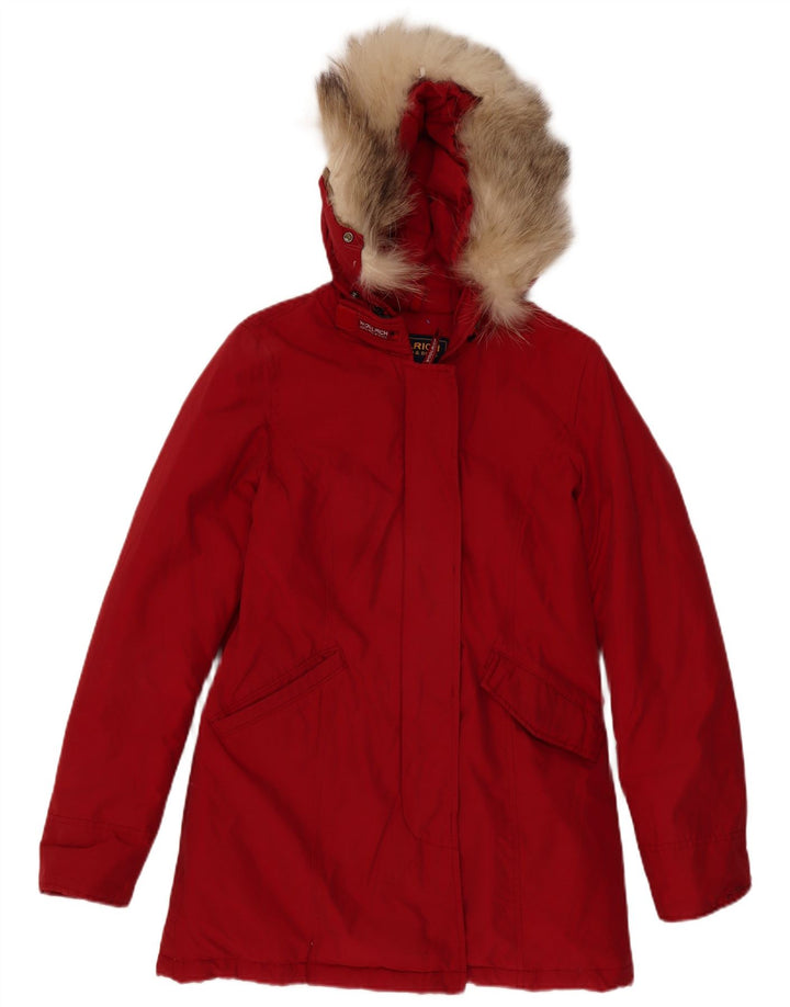Woolrich Γυναικείο παλτό με κουκούλα μεγάλου μεγέθους padded UK 10 Small Burgundy
