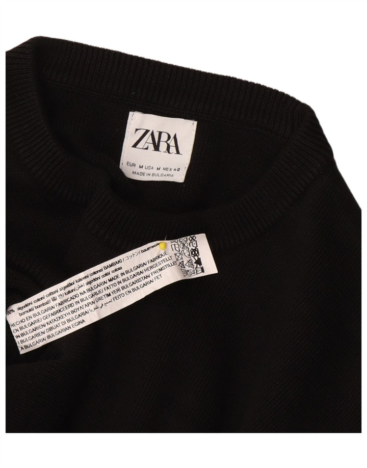 Zara Ανδρικό πουλόβερ με λαιμόκοψη, μεσαίο μαύρο βαμβακερό