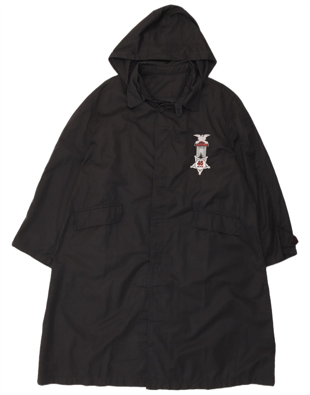 UNIFORM Mens Hooded Overcoat UK 40 Large Black Cotton