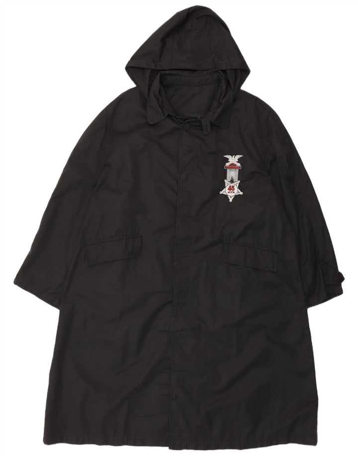 UNIFORM Mens Hooded Overcoat UK 40 Large Black Cotton