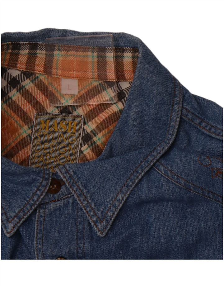 MASH Mens Denim Shirt Large Blue Floral