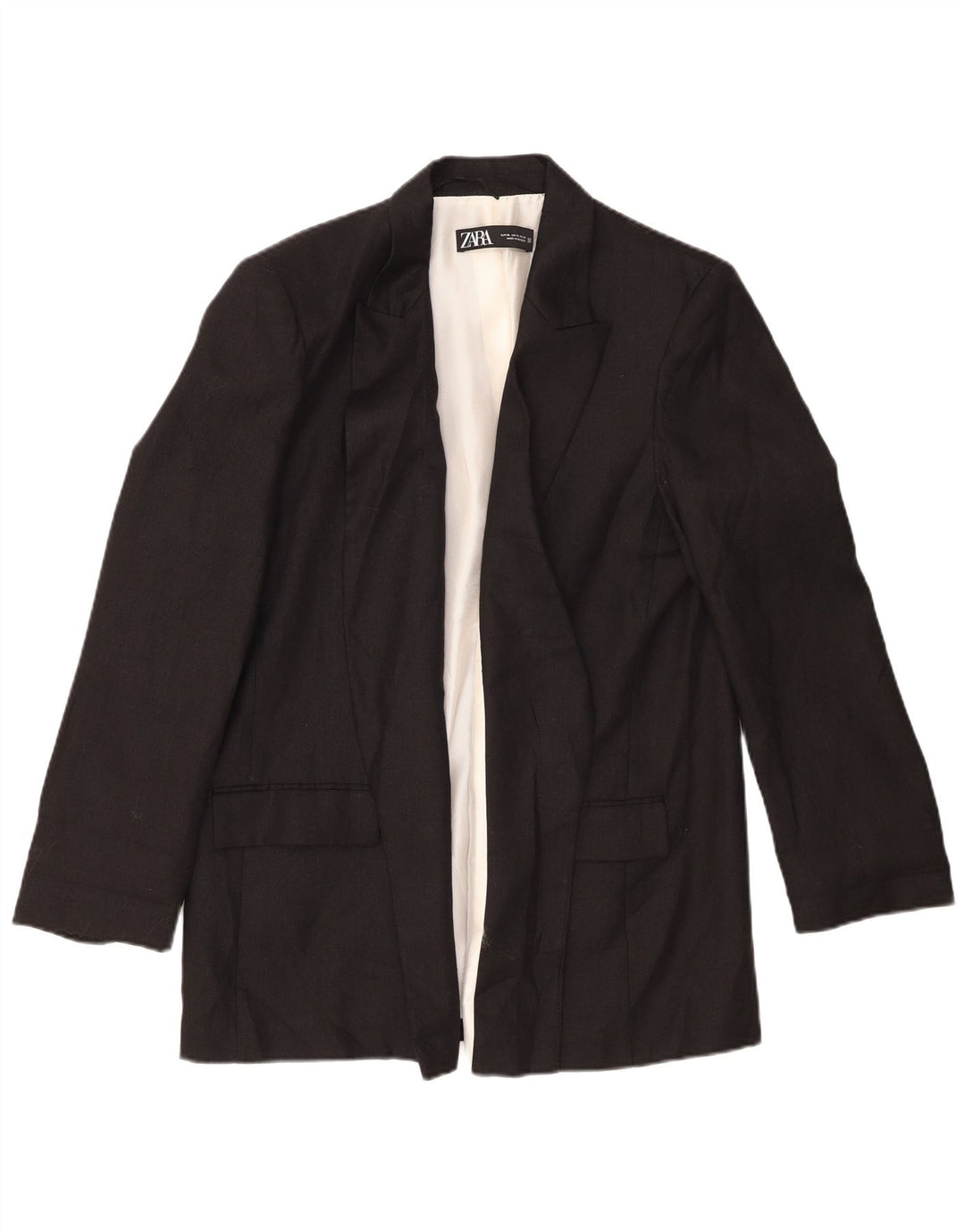 Zara Γυναικείο Open Blazer Jacket UK 18 XL Μαύρο Λινό