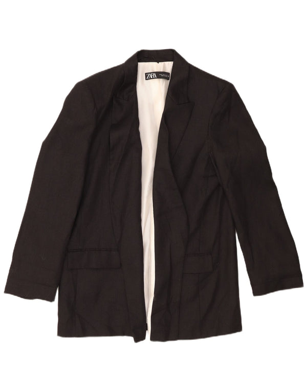 Zara Γυναικείο Open Blazer Jacket UK 18 XL Μαύρο Λινό