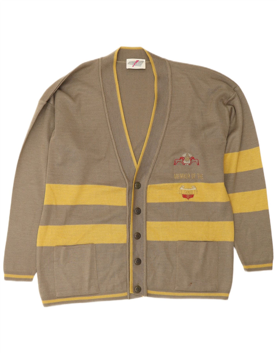 VINTAGE Ανδρικό πουλόβερ ζακέτα σε χαλαρή εφαρμογή Μεγάλο πράσινο ριγέ πολυαμίδιο