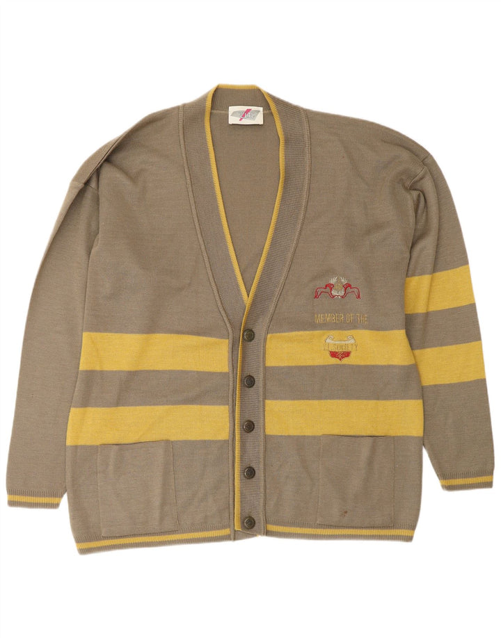 VINTAGE Ανδρικό πουλόβερ ζακέτα σε χαλαρή εφαρμογή Μεγάλο πράσινο ριγέ πολυαμίδιο