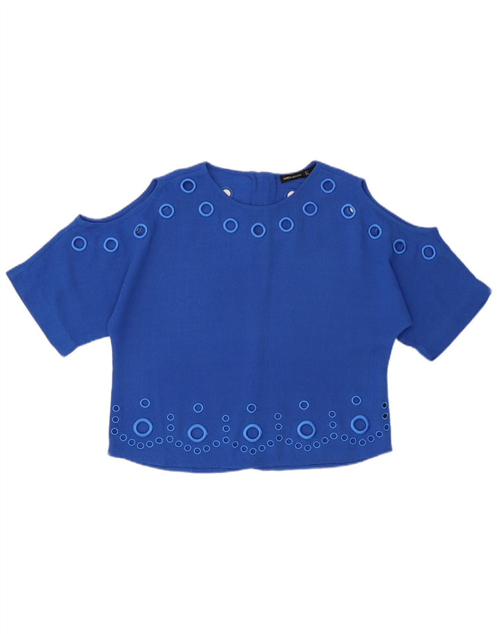 KAREN MILLEN Γυναικεία υπερμεγέθη Crop Μπλούζα τοπ UK 10 Small Blue Polyester