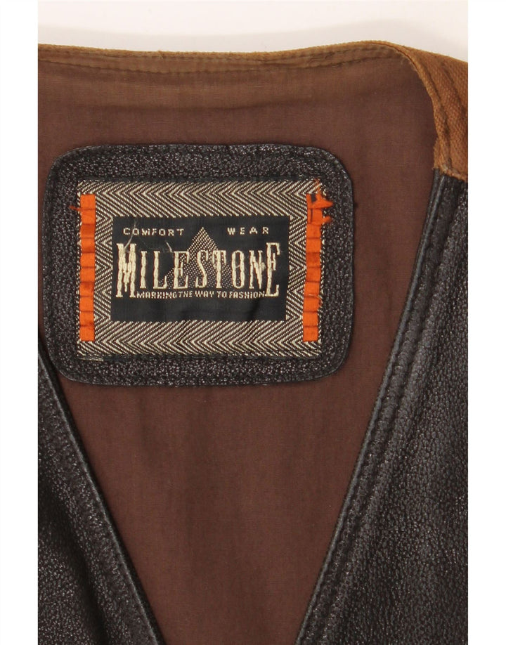 MILESTONE Mens Leather Waistcoat Medium Black Vintage Milestone and Second-Hand Milestone from Messina Hembry 