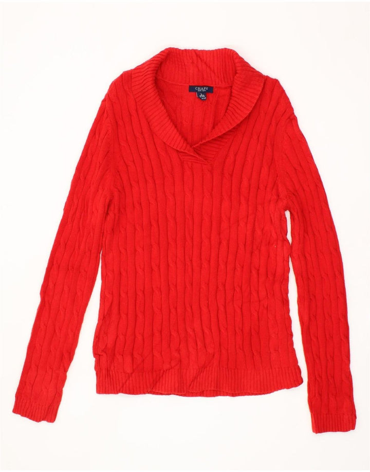 CHAPS Womens Shawl Neck Jumper Sweater UK 14 Large Red Cotton Vintage Chaps and Second-Hand Chaps from Messina Hembry 