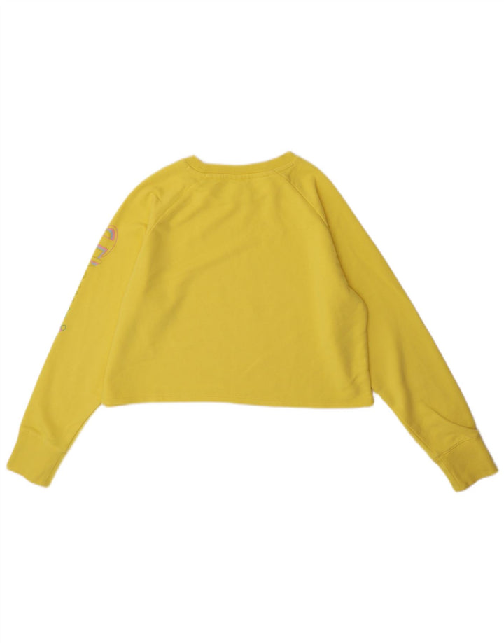 Champion Womens Crop Graphic Φούτερ Jumper UK 14 Medium Yellow