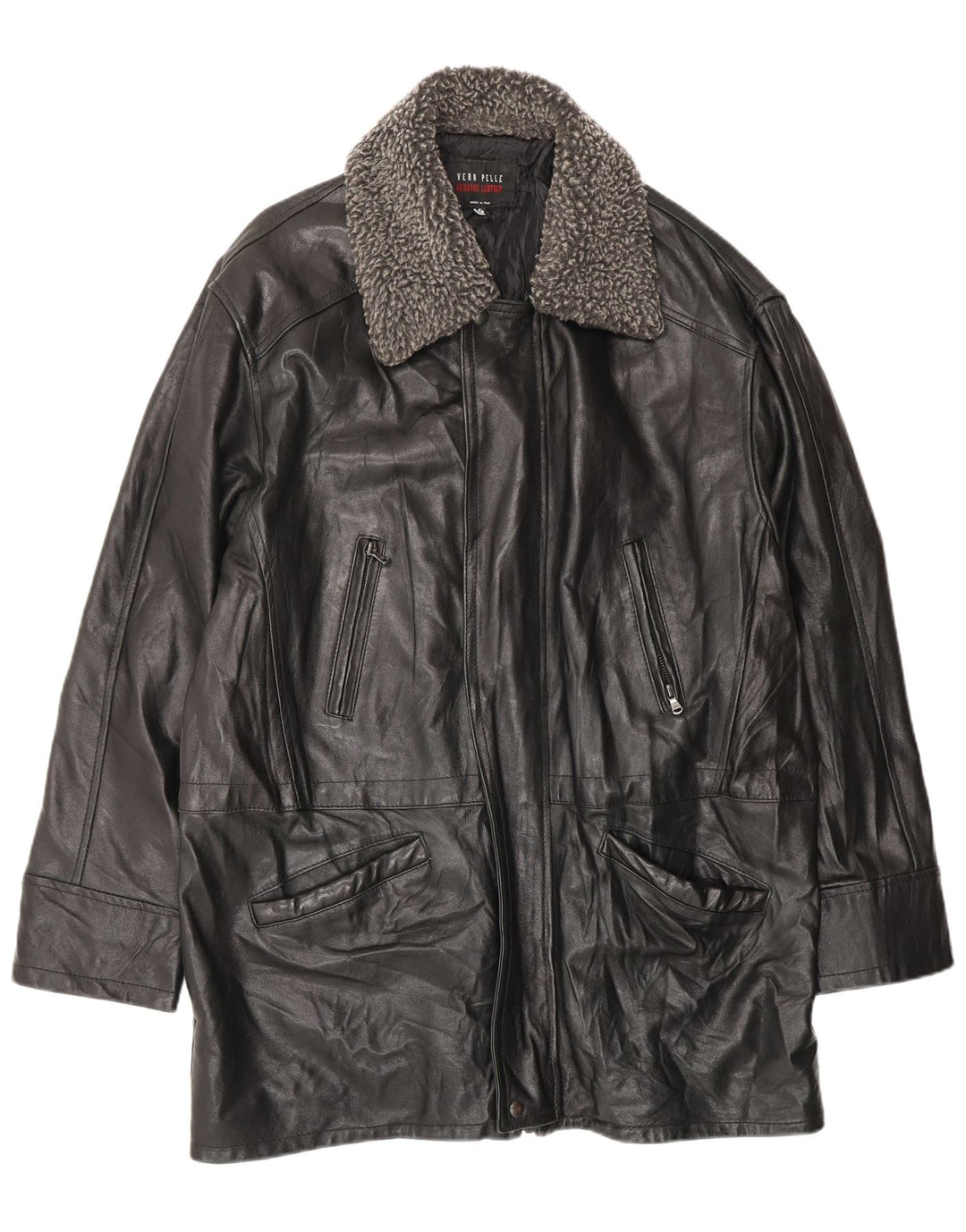 VINTAGE Ανδρικό δερμάτινο παλτό UK 38 Medium Black Leather