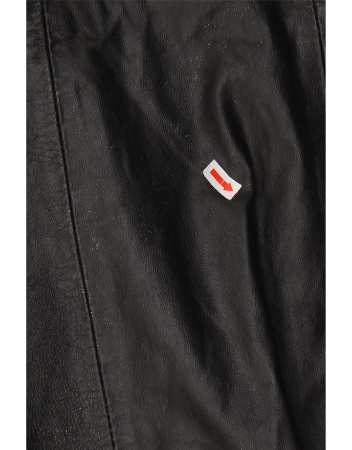 VINTAGE Γυναικείο Δερμάτινο Παλτό UK 10 Small Black Leather
