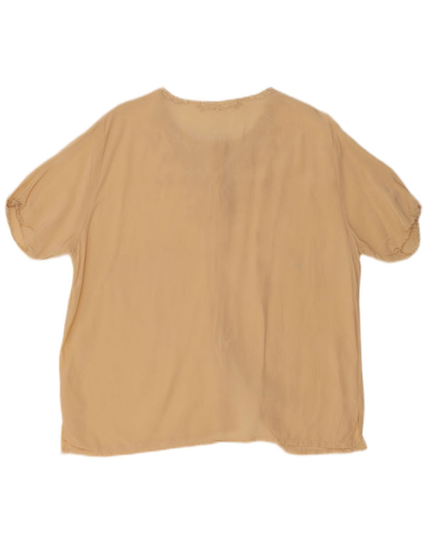 Vintage γυναικεία κοντομάνικη μπλούζα UK 16 Large Beige Floral