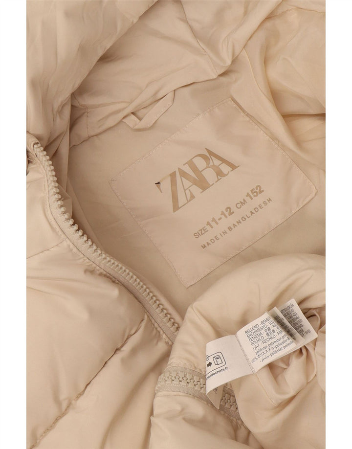 Zara Girls Hooded Jacket 11-12 Years Beige Polyester