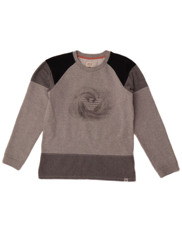 Armani Junior Girls Graphic Sweatshirt Jumper 11-12 Years Grey Colourblock