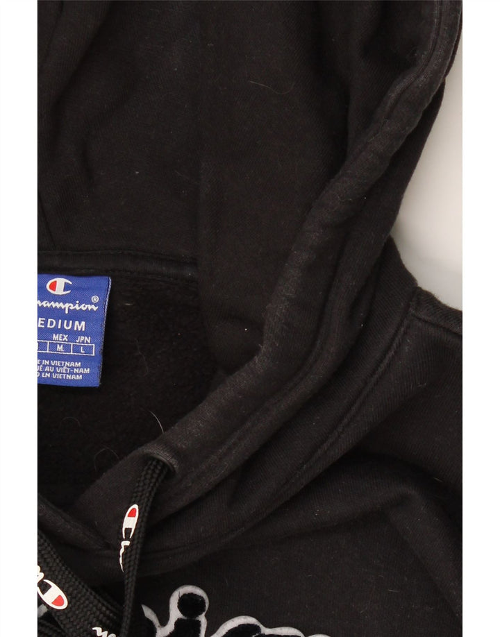 CHAMPION Mens Graphic Hoodie Jumper Medium Black Cotton Vintage Champion and Second-Hand Champion from Messina Hembry 