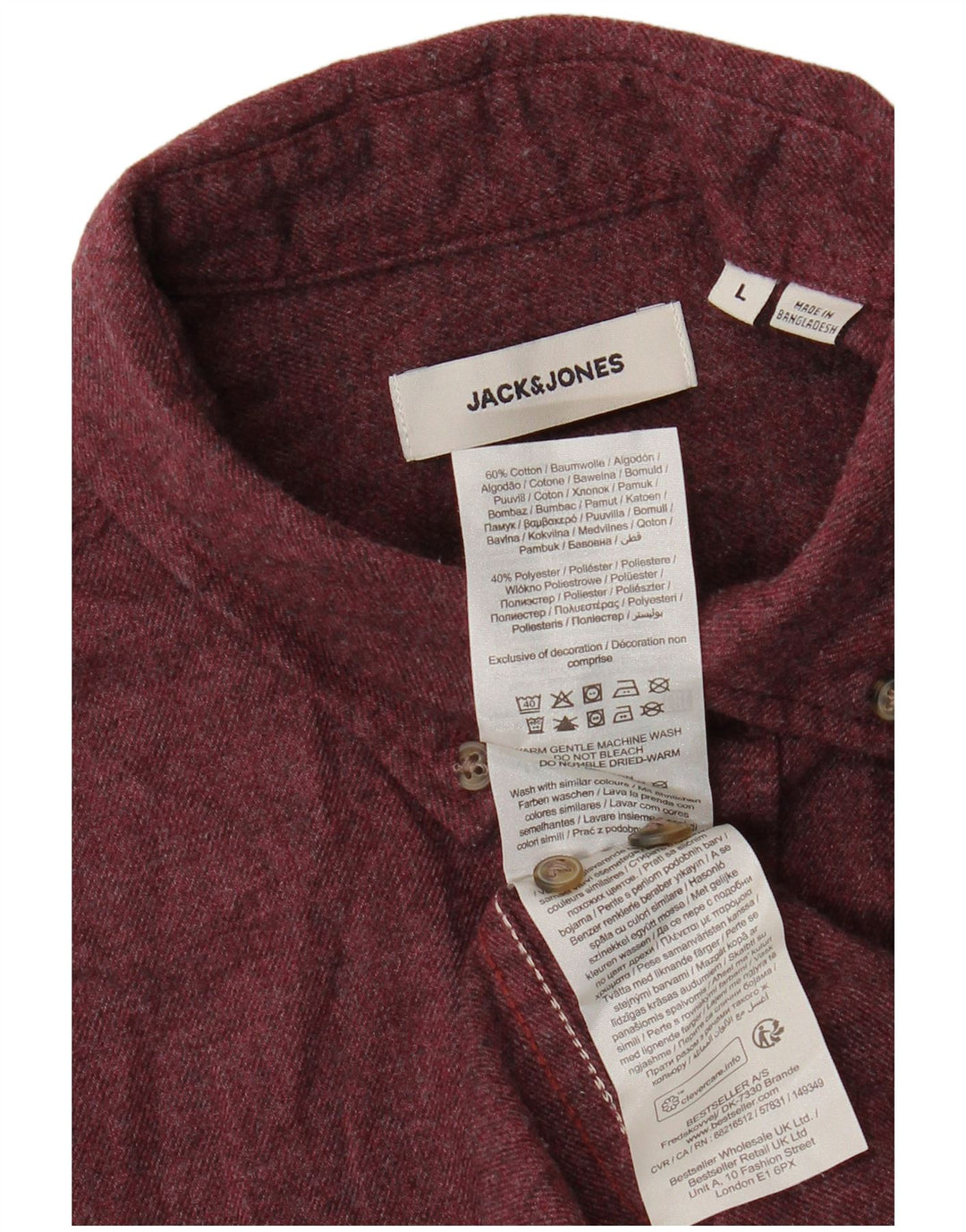 JACK & JONES Ανδρικό πουκάμισο φανελένιο μεγάλο βαμβακερό μπορντό