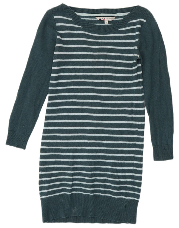 CREW CLOTHING Womens Long Sleeve Jumper Dress UK 10 Small Green Striped
