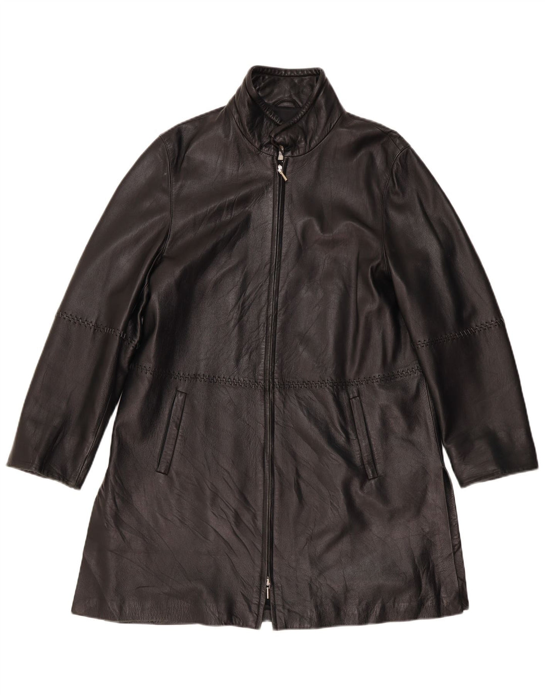 Vintage Γυναικείο Δερμάτινο Παλτό UK 12 Medium Black Leather