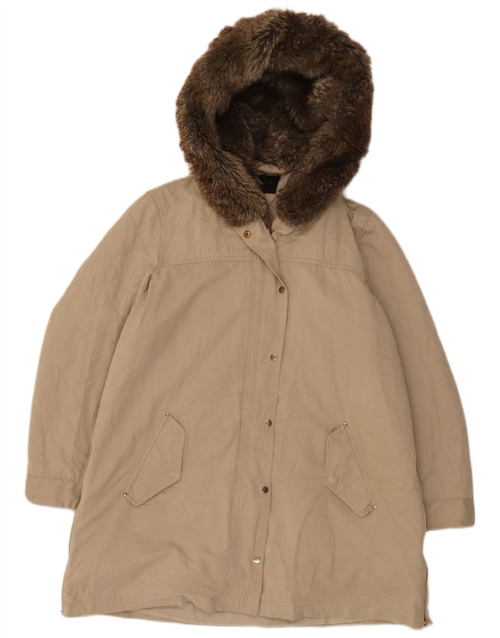 Zara Γυναικείο παλτό με κουκούλα UK 18 XL Beige Polyester