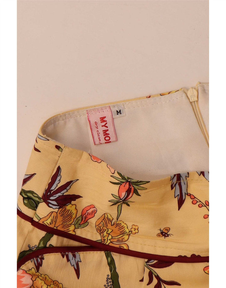 Vintage Γυναικεία Midi Φούστα Μεσαία W28 Κίτρινο Floral