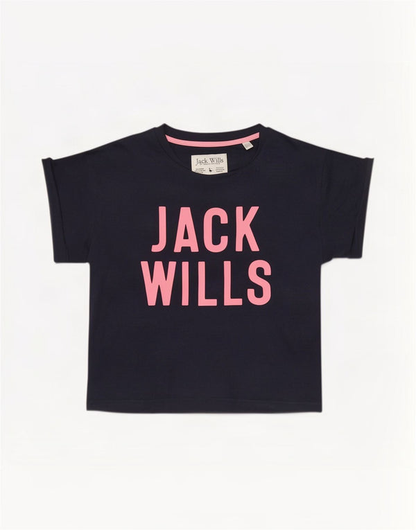 Jack Wills Γυναικείο T-Shirt με γραφικό τοπ UK 6 XS Navy Blue Cotton