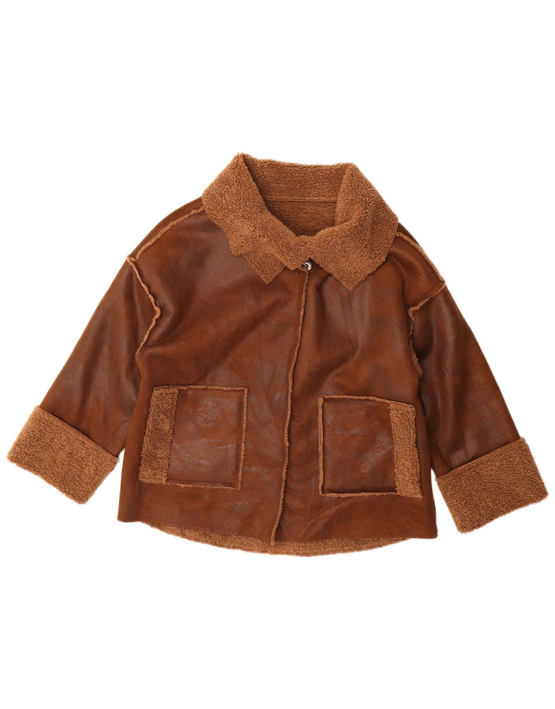 Vintage γυναικείο μανίκι 3/4 oversized σακάκι Sherpa UK 14 Μεσαίο καφέ