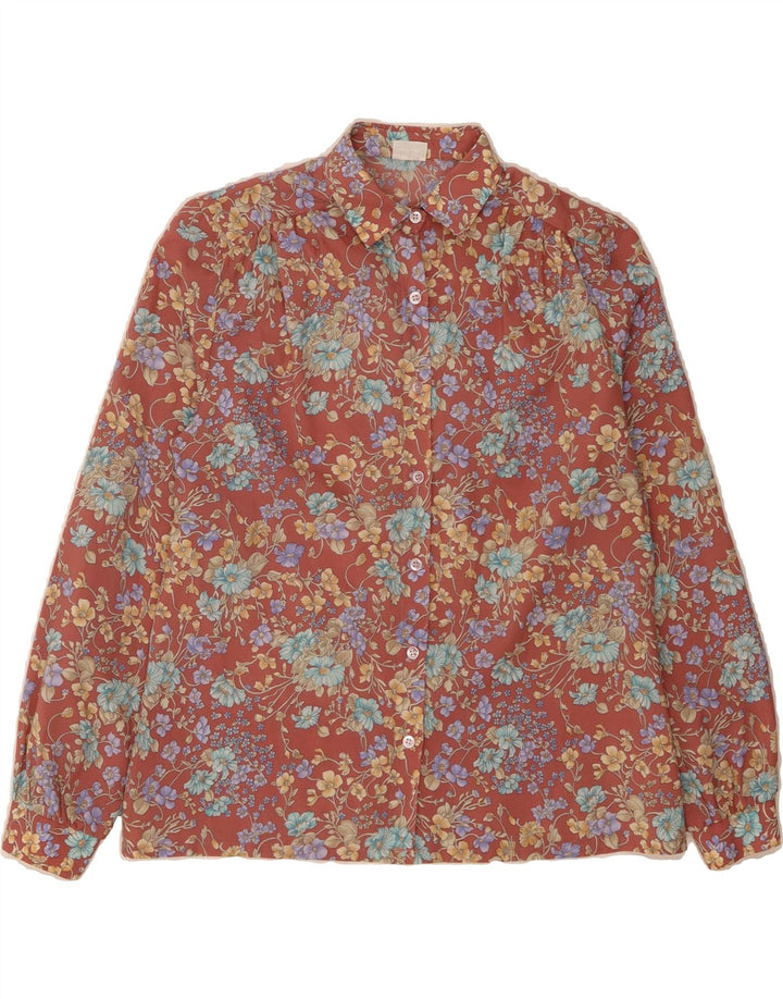 VINTAGE Womens Shirt Blouse IT 44 Medium Maroon Floral Polyester Vintage Vintage and Second-Hand Vintage from Messina Hembry 