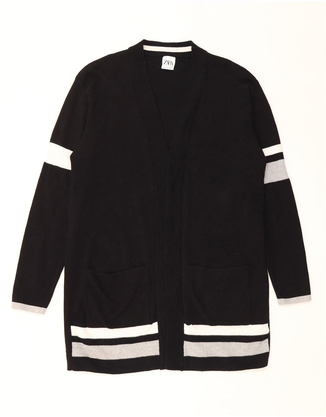 Zara Γυναικείο πουλόβερ ζακέτα με παραγάδι EU 42 Μεγάλο μαύρο χρώμα βαμβακερό