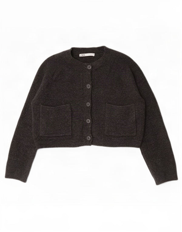 Zara Γυναικείο Crop Ζακέτα πουλόβερ UK 10 Small Grey Acrylic