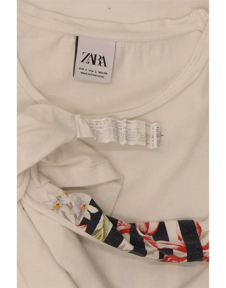 Zara Ανδρικό T-Shirt Top Small White Floral Βαμβακερό