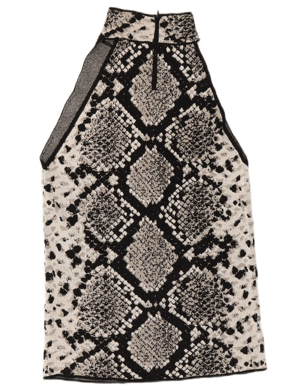 Zara Womens Halter Top UK 8 Small Black Animal Print Viscose