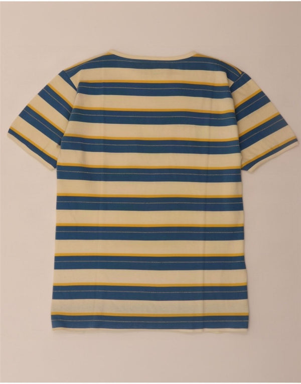Benetton Γυναικείο T-Shirt Top UK 14 μεσαίο μπλε βαμβακερό ριγέ