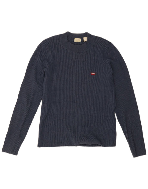 Levi's Womens Top Long Sleeve UK 14 Large Navy Blue Acrylic