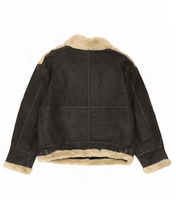 Ανδρικό Shearling Jacket Quebec UK 42 XL μαύρο δέρμα