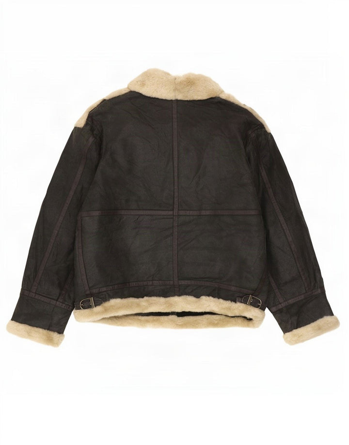 Ανδρικό Shearling Jacket Quebec UK 42 XL μαύρο δέρμα