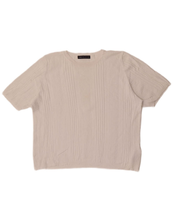 Marks & Spencer Γυναικείο T-Shirt Top UK 22 3XL Λευκή ριγέ βισκόζη
