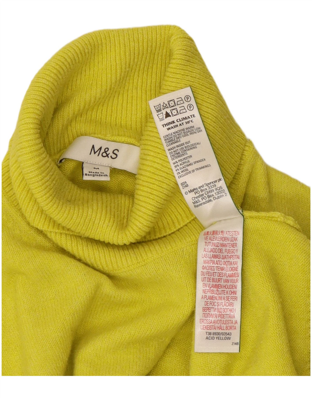 Marks & Spencer Γυναικείο πουλόβερ με ρολό λαιμόκοψη UK 14 Medium Yellow