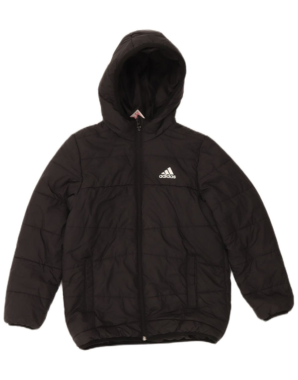 Μπουφάν Adidas Boys με κουκούλα με επένδυση 9-10 ετών μαύρο πολυεστέρα