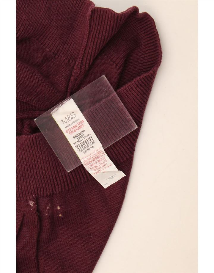 Marks & Spencer Ανδρικό πουλόβερ με λαιμόκοψη, μεσαίο βαμβακερό μπορντό