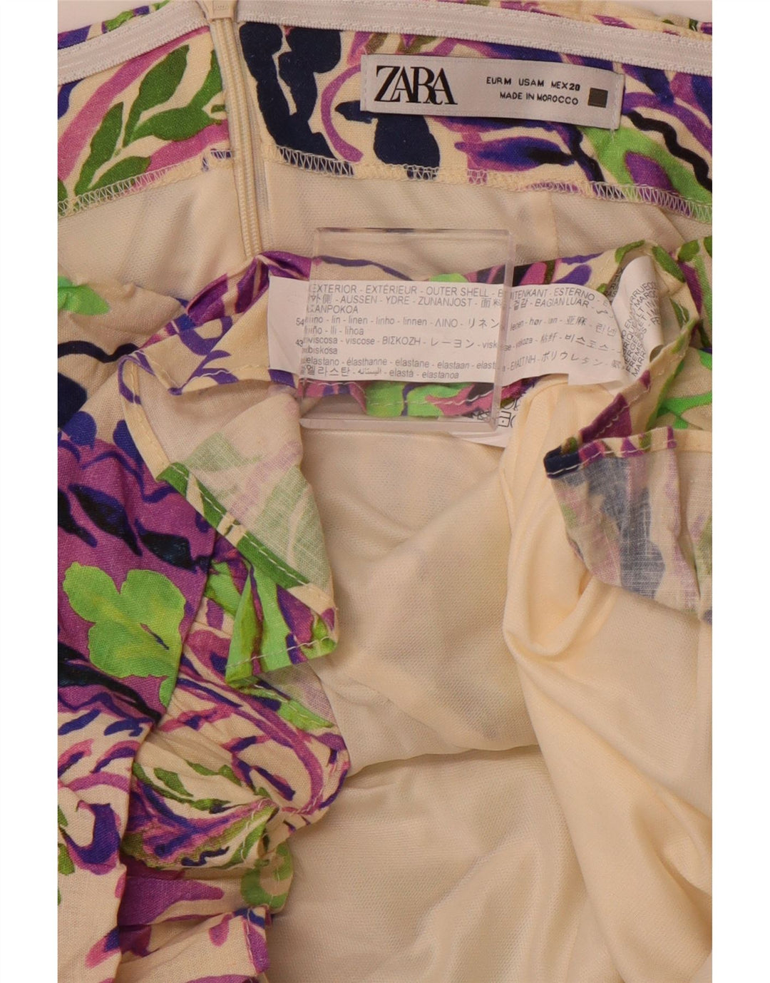 Γυναικείο μίνι στράπλες φόρεμα ZARA UK 12 μεσαία πολύχρωμα λευκά είδη Paisley