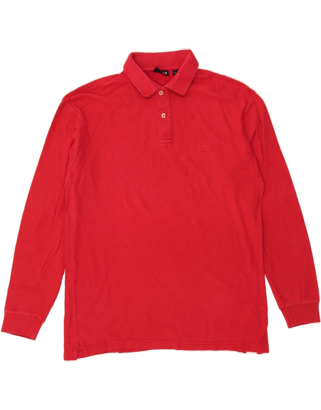 FILA Mens Long Sleeve Polo Shirt Medium Red Cotton Vintage Fila and Second-Hand Fila from Messina Hembry 